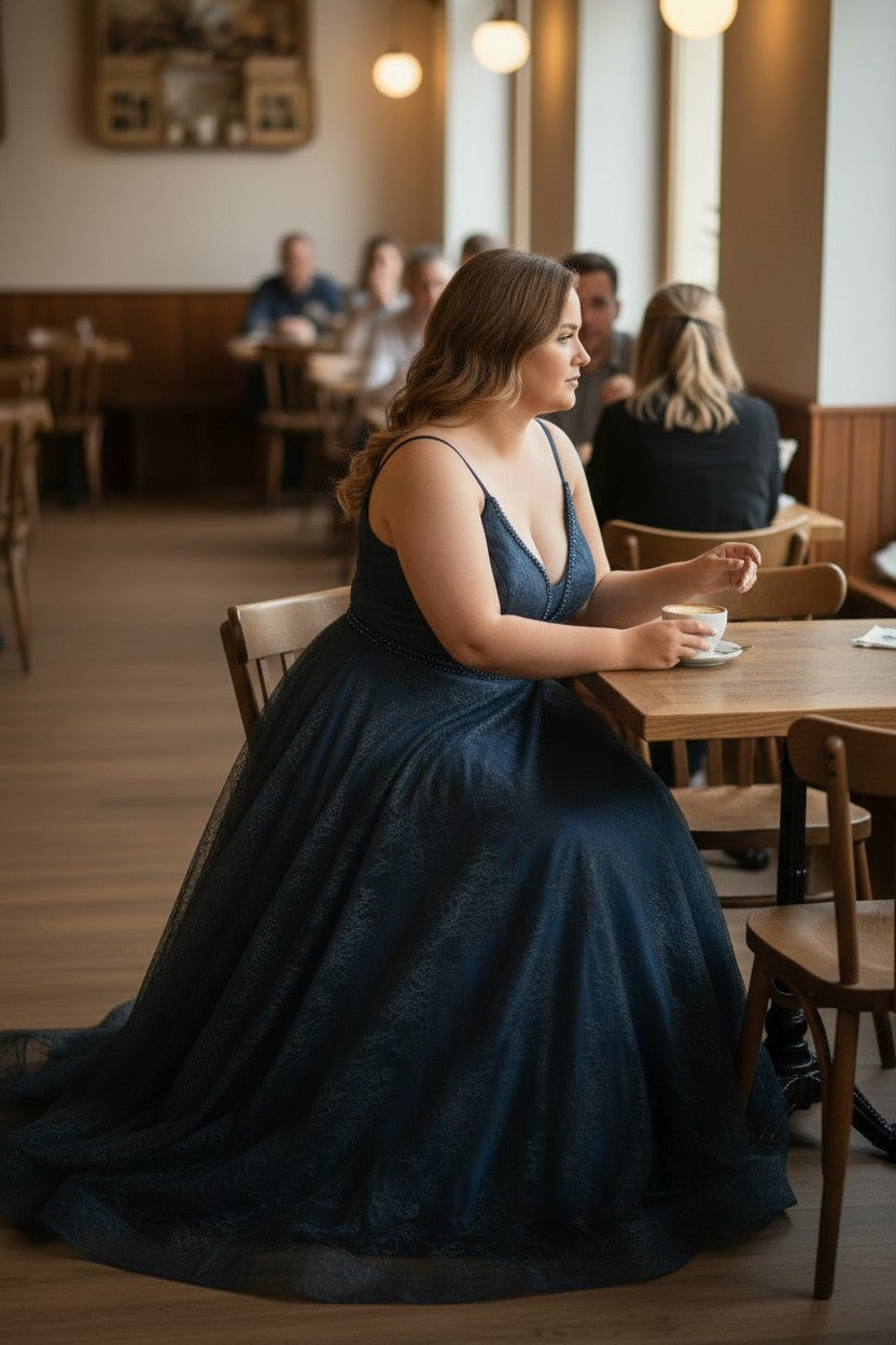 BLUE Lace Strappy Ballgown
