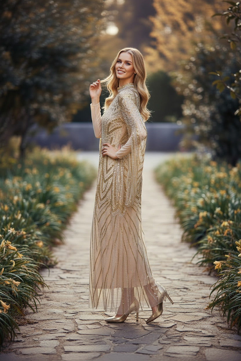 Champaigne Gold Embellished Kaftan Gown