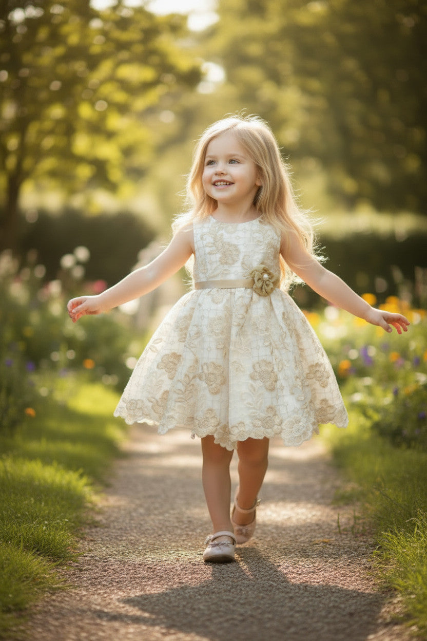Egypt Gold Embroidered Baby Dress