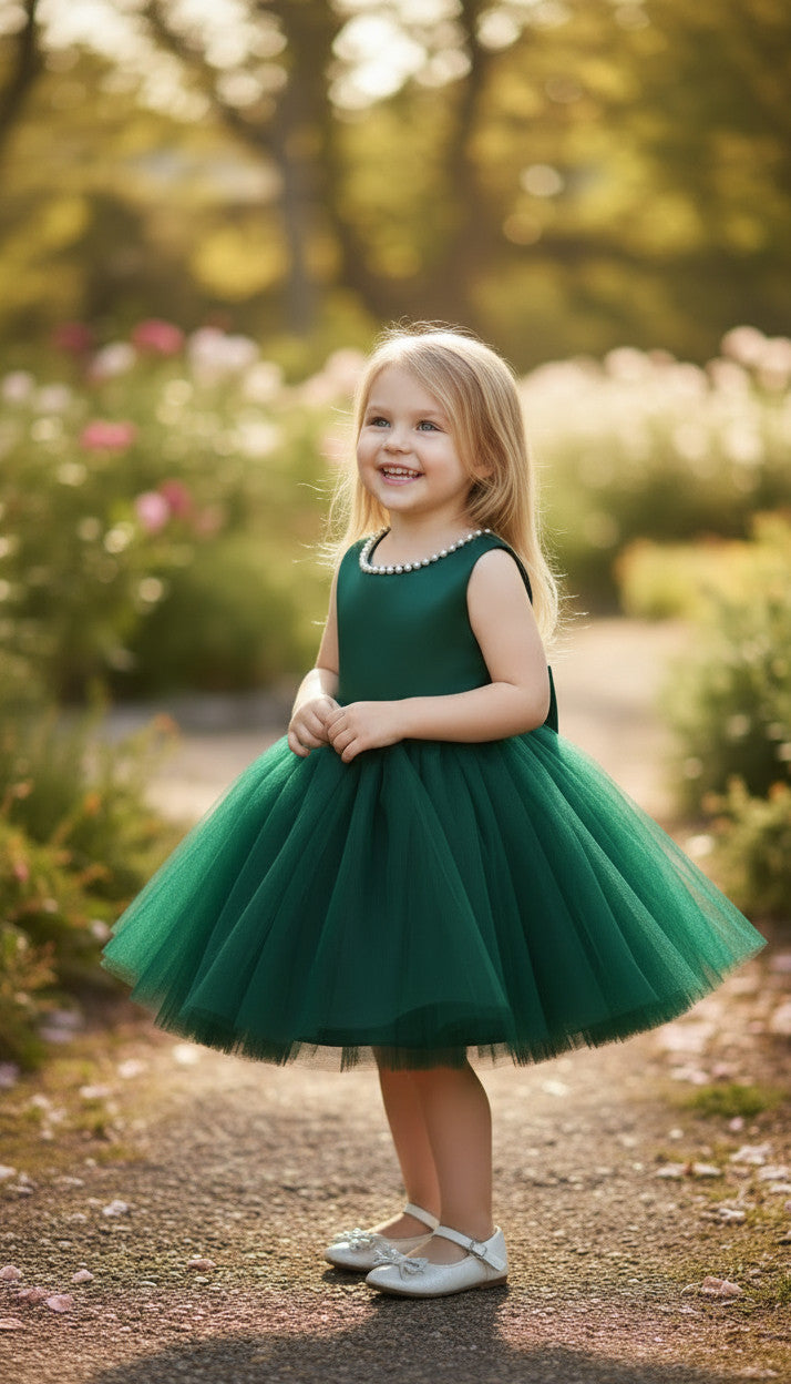 Annalise Tulle Emerald Green Girls Dress
