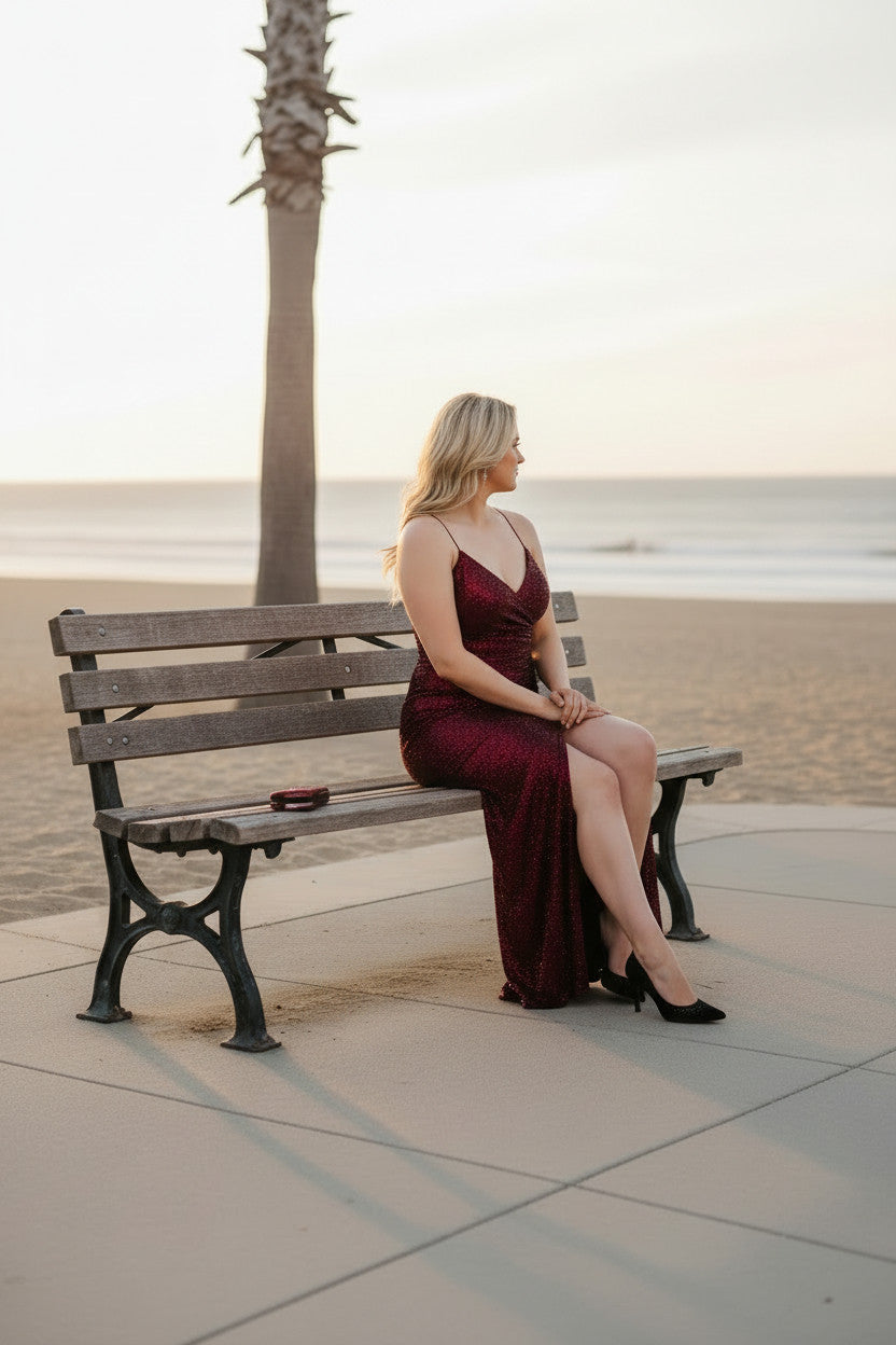 RENEE Strappy Wine Color Sequin Dress