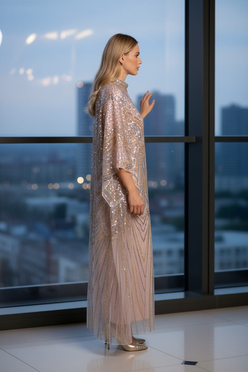 Blush Gold Embellished Kaftan Gown
