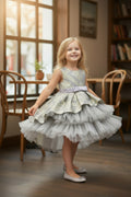 SKye Jacquard Tulle high low Dress -Grey Gold