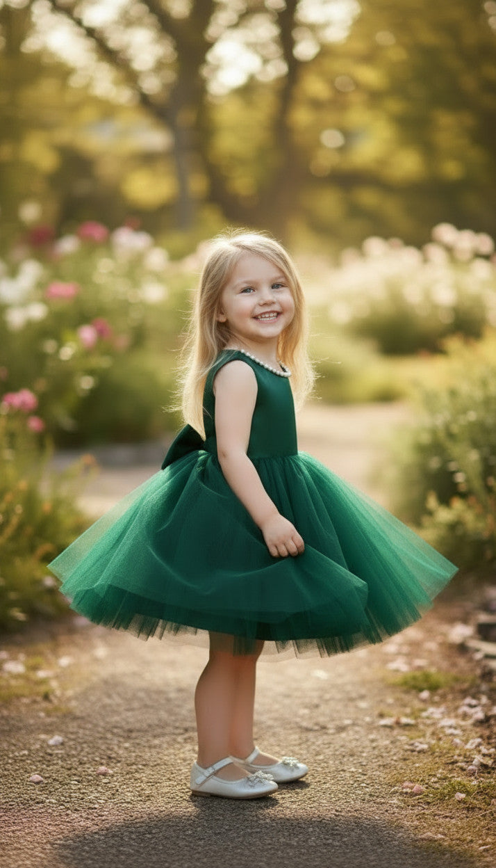 Annalise Tulle Emerald Green Girls Dress