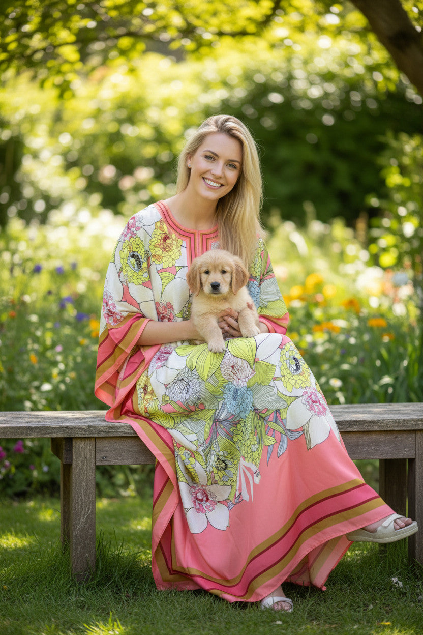 Long Resortwear Soft Polyester Floral Kaftan dress