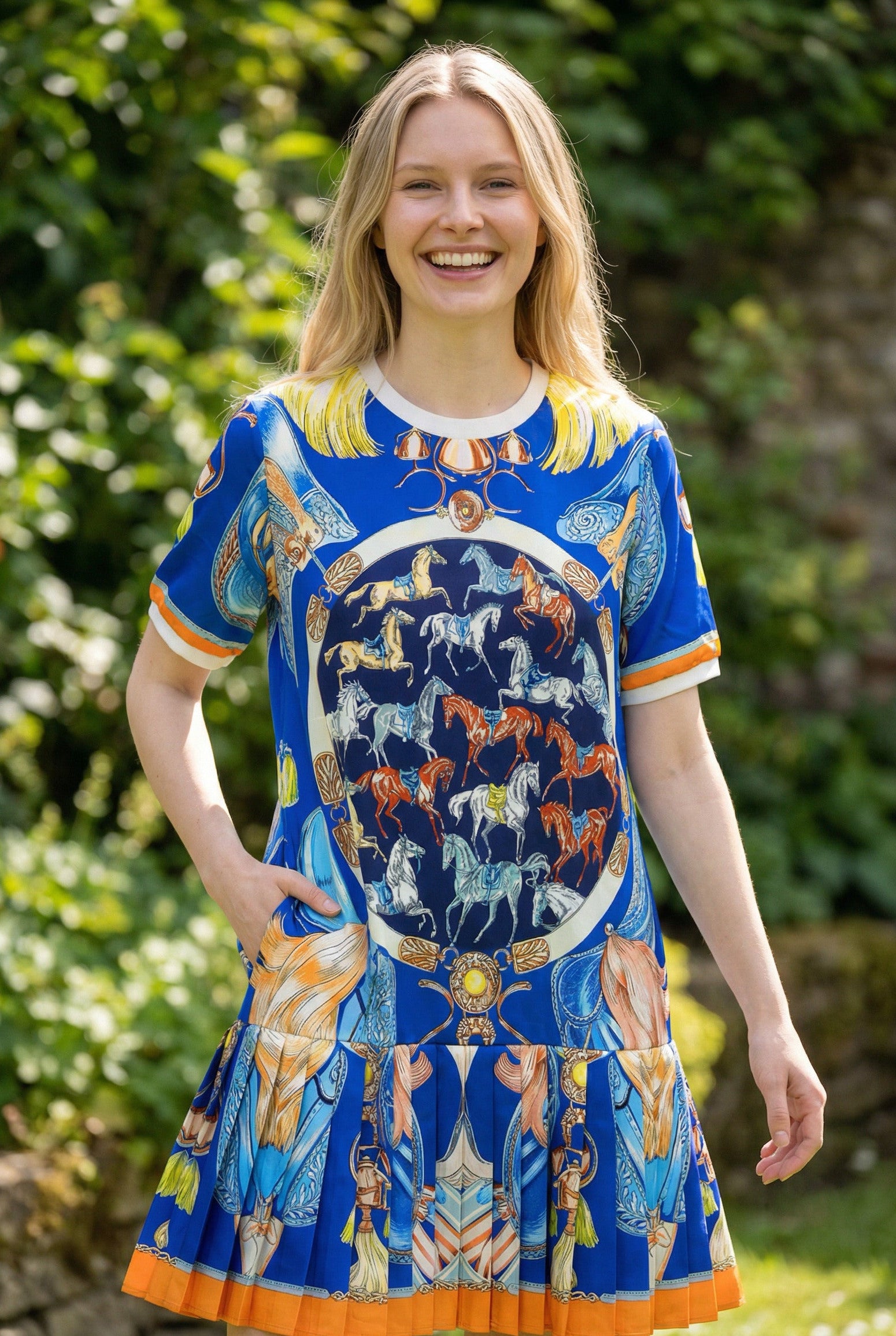 Horse Print Polyester Comfy Dress
