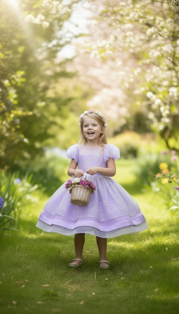 LUNA GLITTERED PUFFY DRESS - LAVENDER