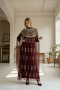 Wine Red Embellished Kaftan Dress