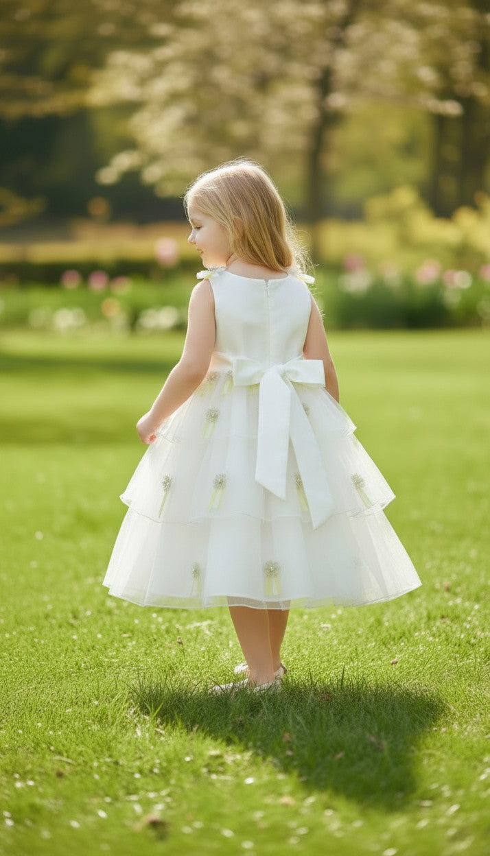 Jana White & Gold Applique Tulle Dress