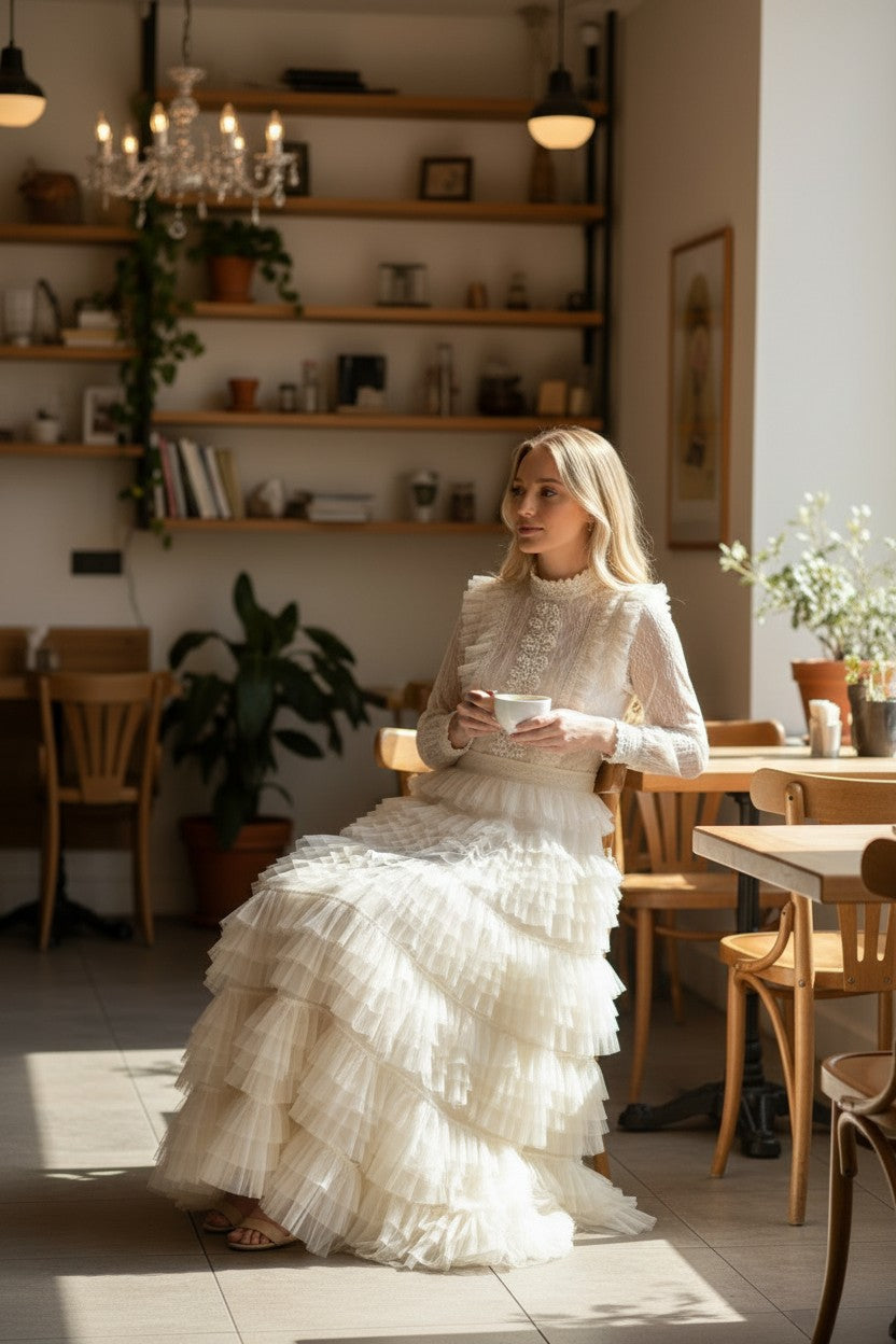 MILA Ruffles Maxi dress-Ivory