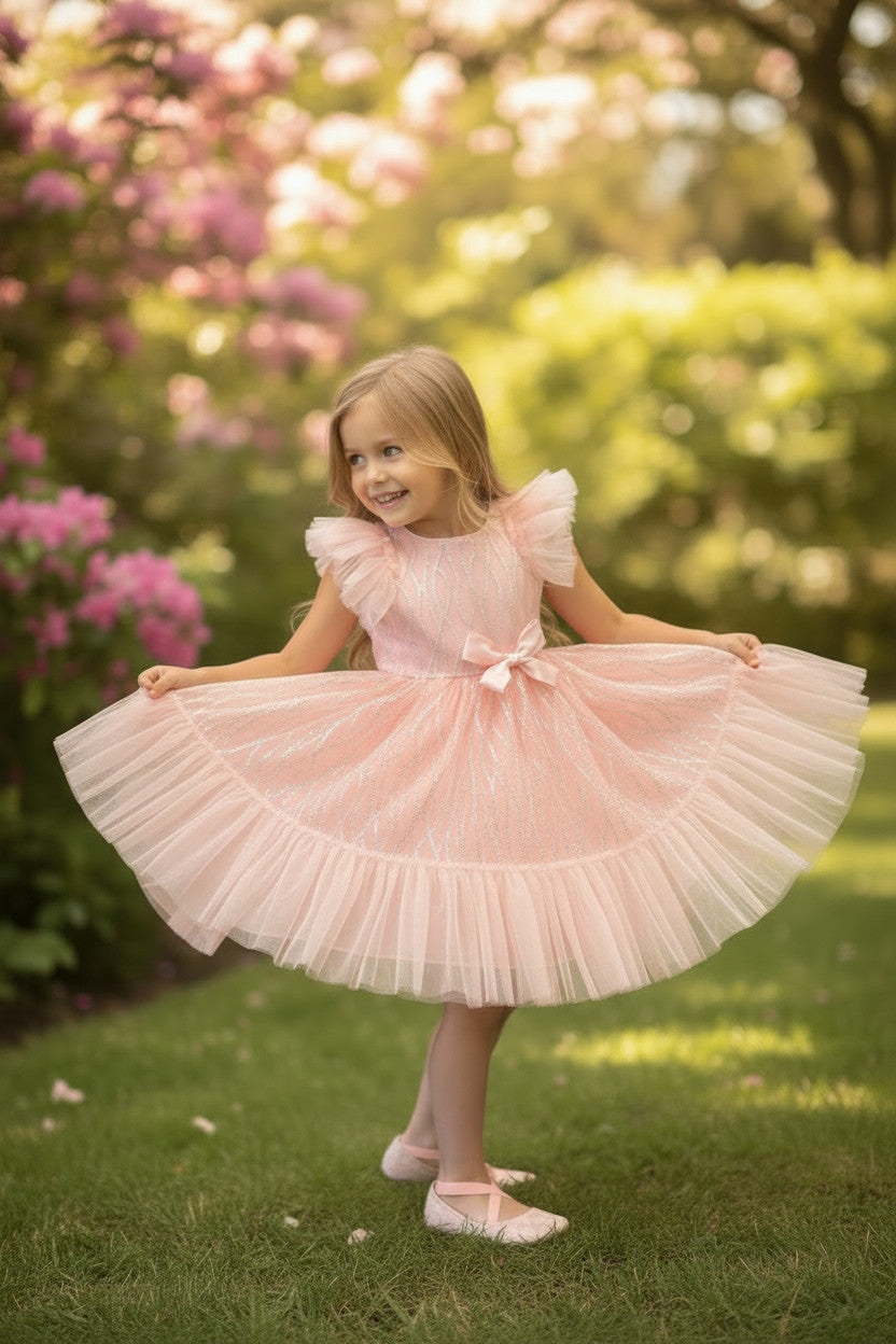 Candlelight Glitter Dress-Coral