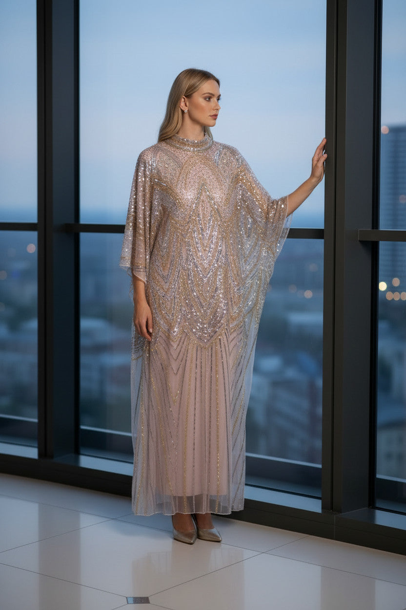 Blush Gold Embellished Kaftan Gown