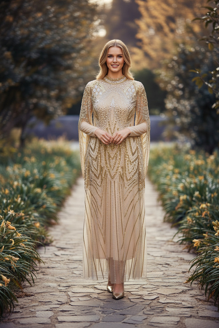 Champaigne Gold Embellished Kaftan Gown