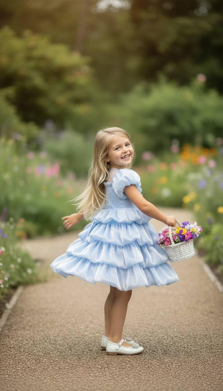 Lagoon Tierred Bubble Dress- Dusty Blue