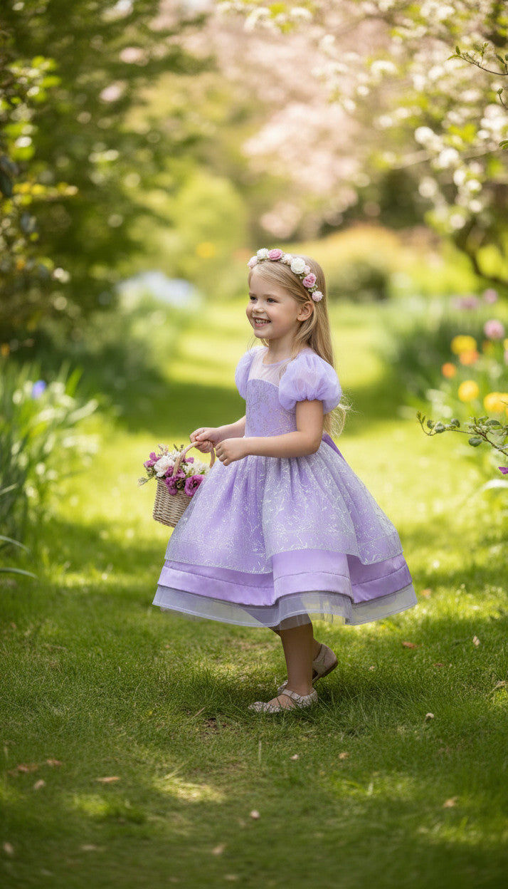 LUNA GLITTERED PUFFY DRESS - LAVENDER