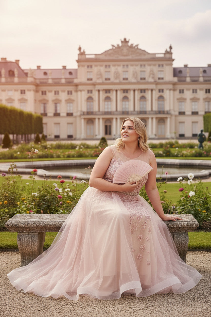 Plus size Beaded Gown with Side Trail