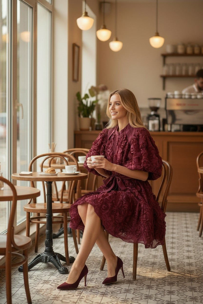 MERLOT 3d Floral Dress