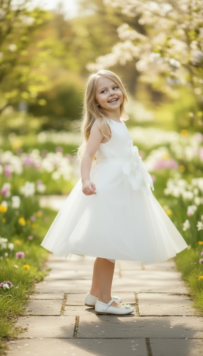 Layla Big Flower Statement White Dress