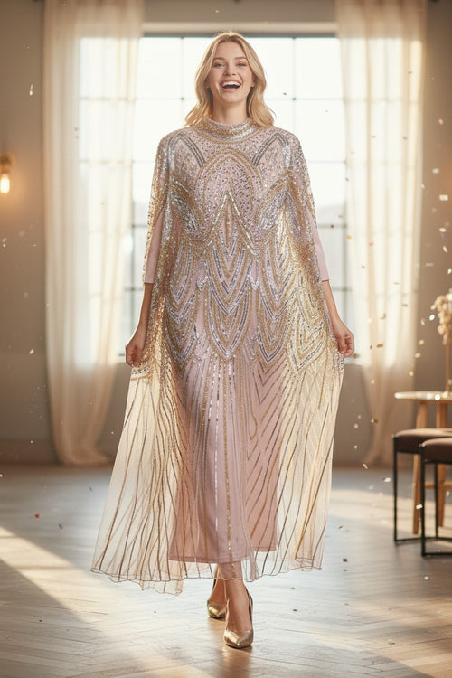 Blush Gold Embellished Kaftan Gown