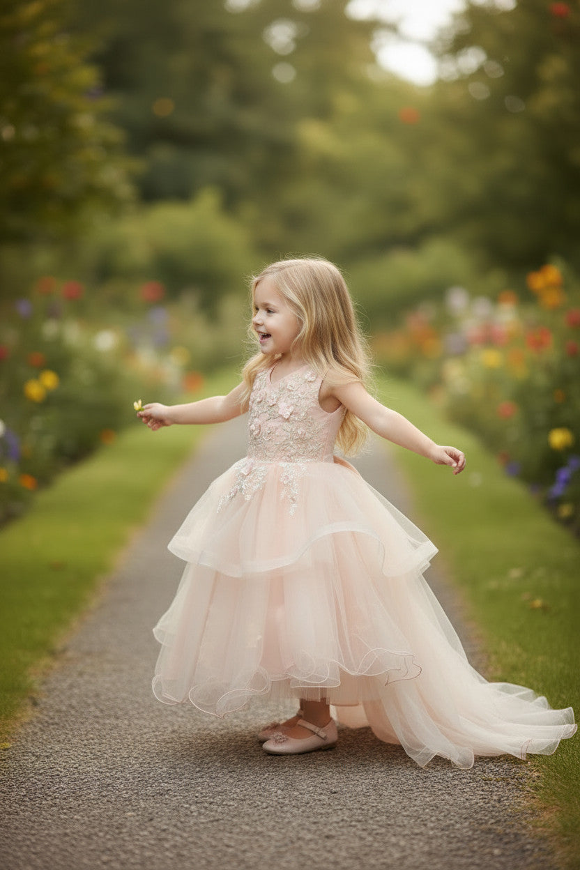Barbara High Low Peach Birthday Dress