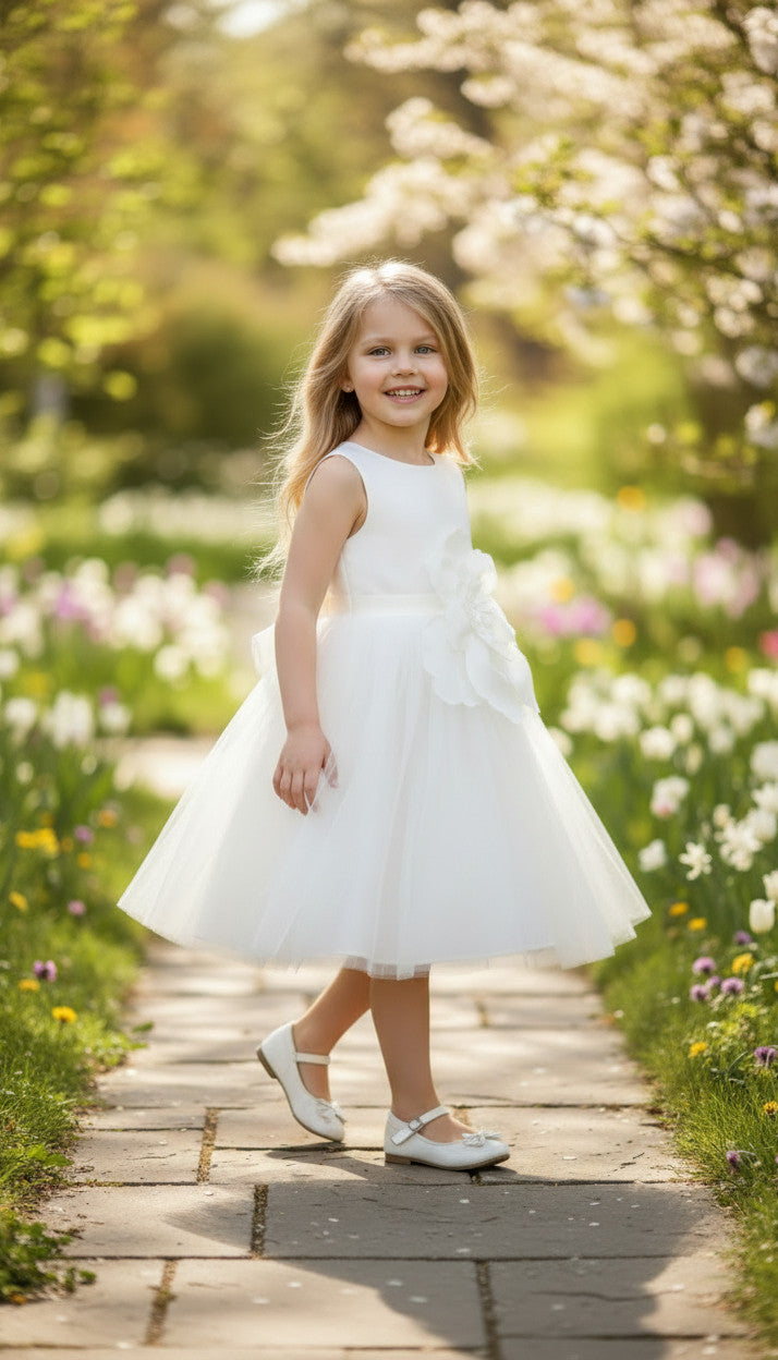 Layla Big Flower Statement White Dress