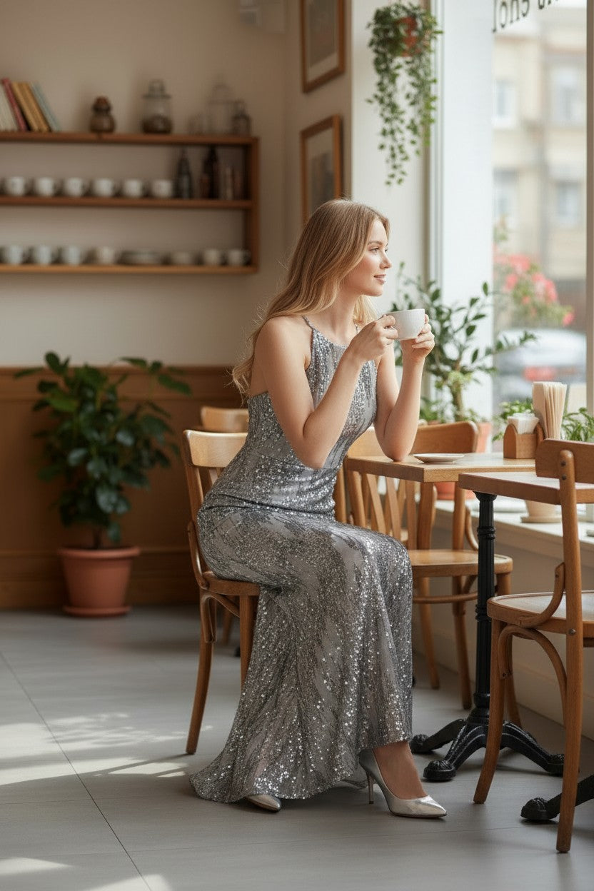 MARIA Halter Sequin Dress
