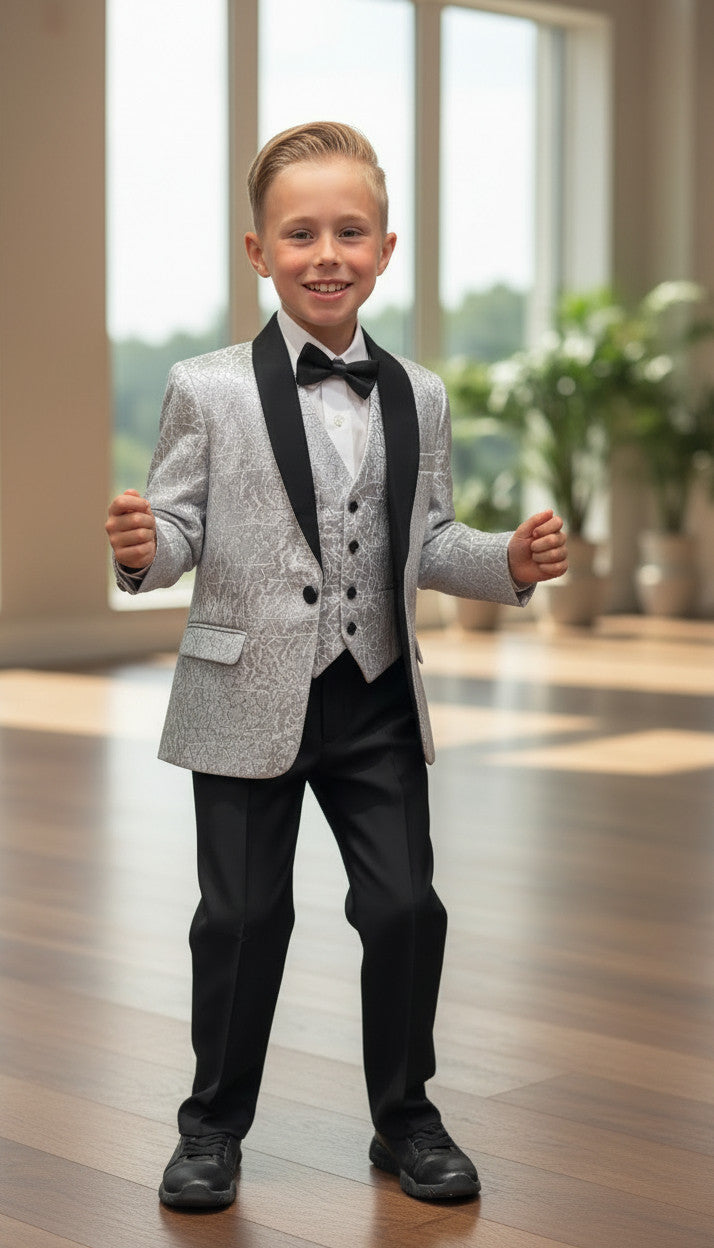 NOAH Silver Jacquard (3PCS BOYS SUIT)