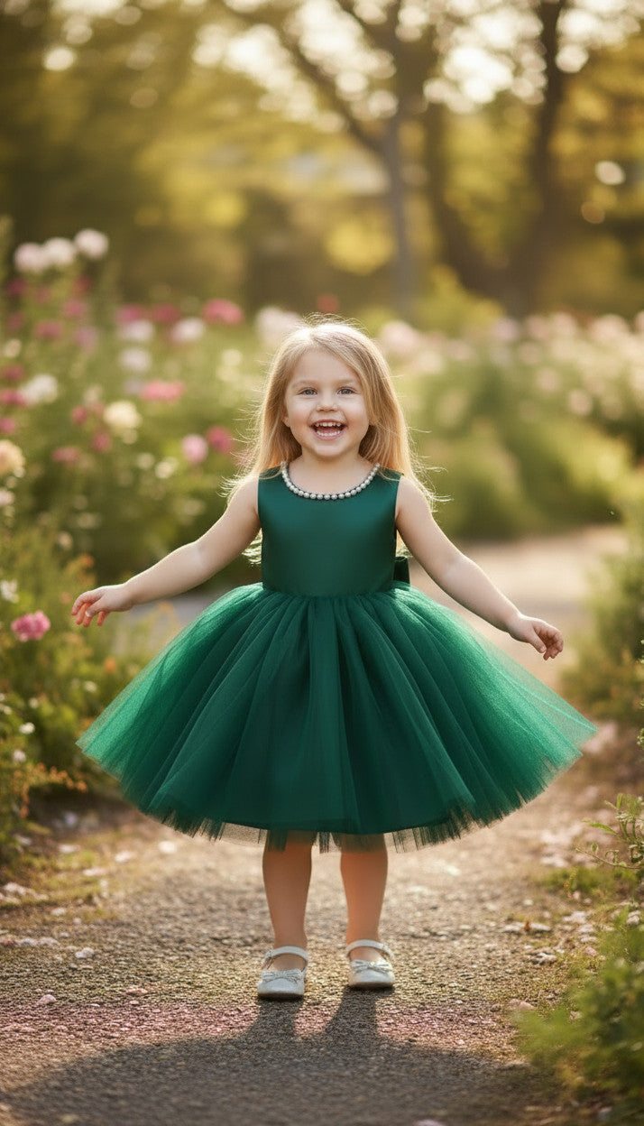 Annalise Tulle Emerald Green Girls Dress