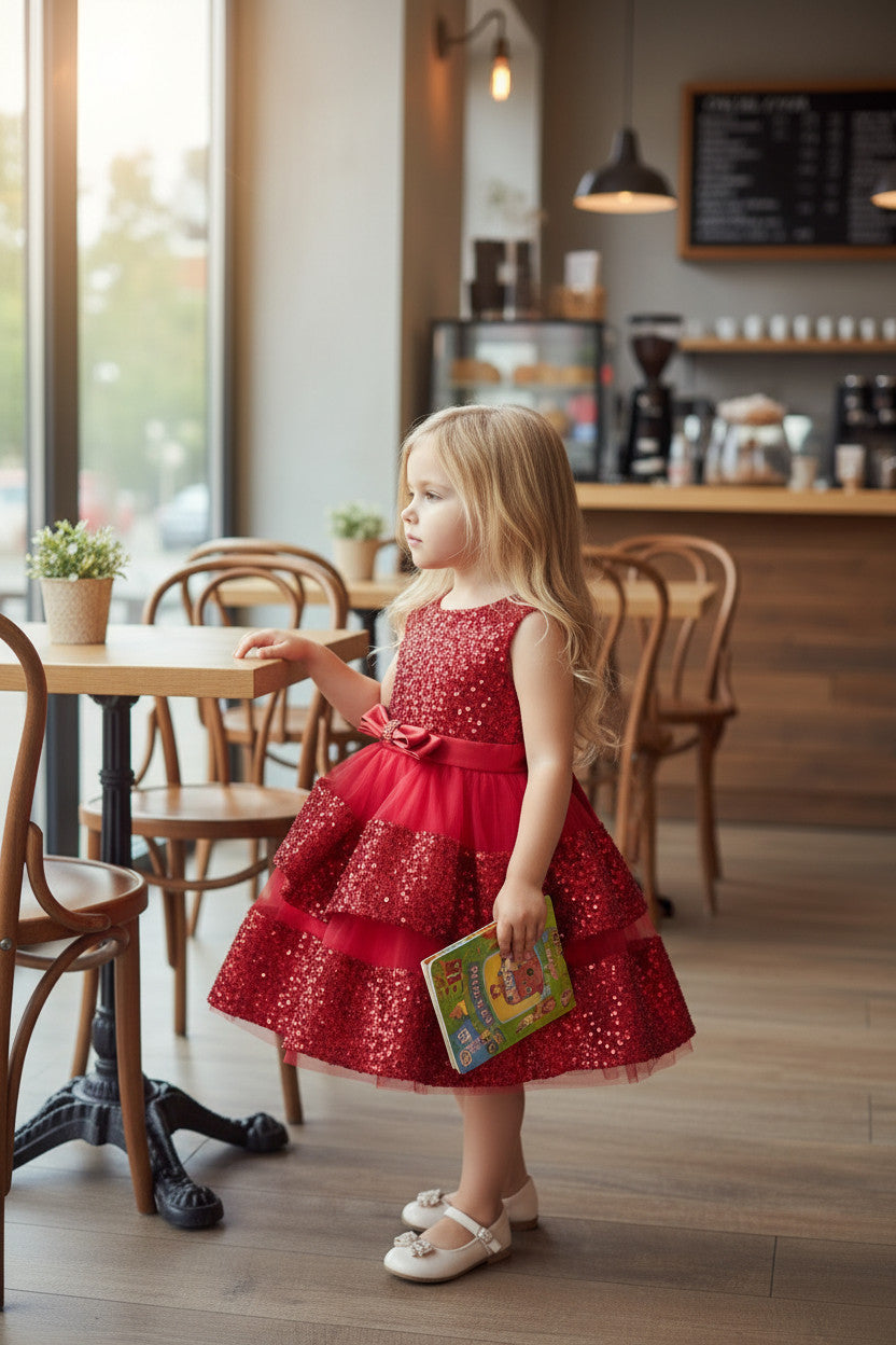 Ellie Sequin Dress-Wine Red