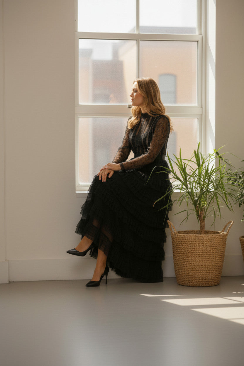 WILLOW Ruffles Maxi dress-Black