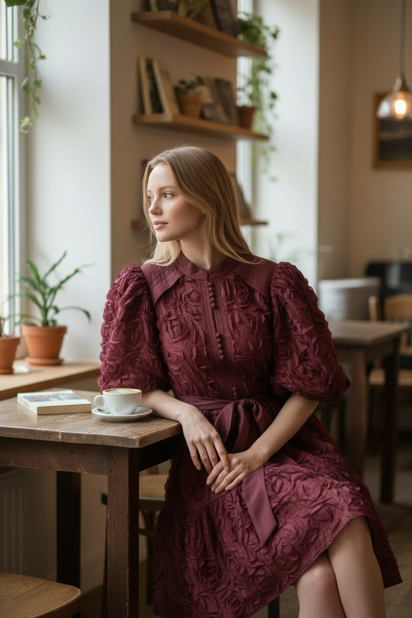 MERLOT 3d Floral Dress