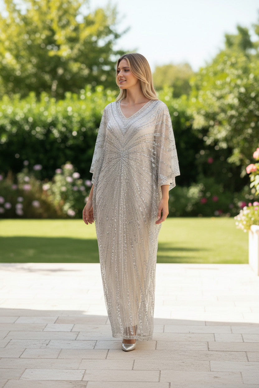 Fairy V neck Embellished Kaftan Dress