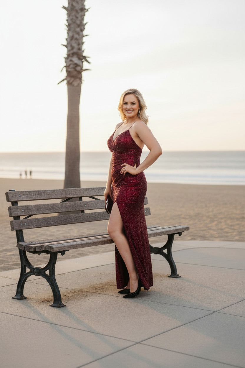 RENEE Strappy Wine Color Sequin Dress