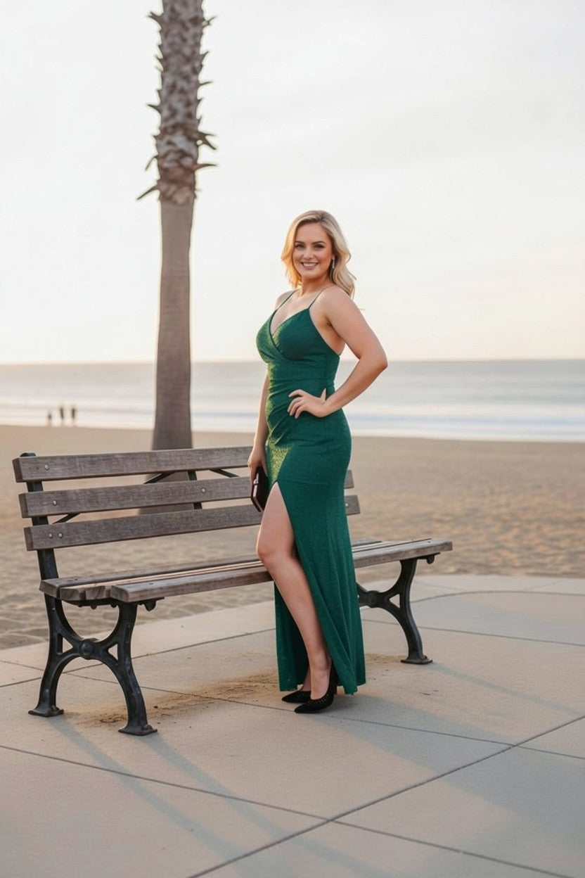 RENEE Strappy Teal Green Color Sequin Dress