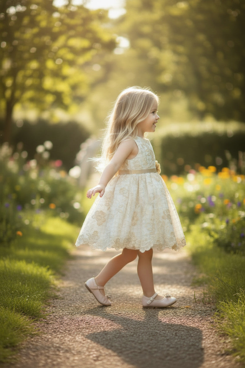 Egypt Gold Embroidered Baby Dress