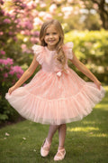 Candlelight Glitter Dress-Coral