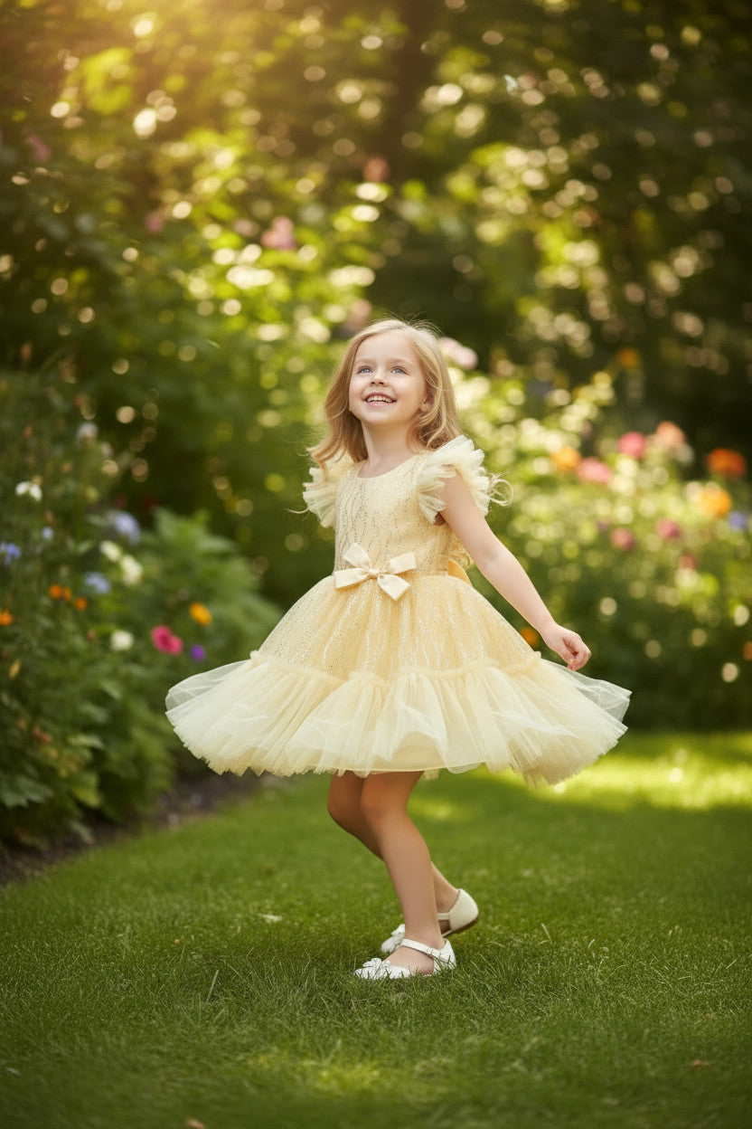 Nelia Glitter Dress- Buttermilk