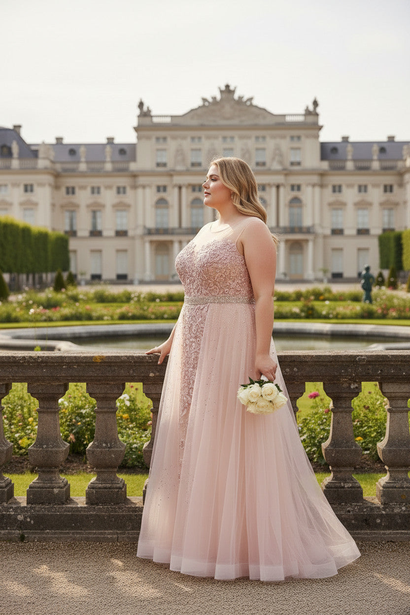 Plus size Beaded Gown with Side Trail