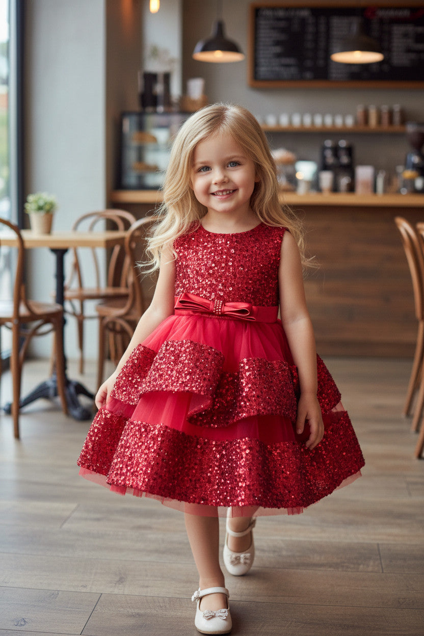 Ellie Sequin Dress-Wine Red