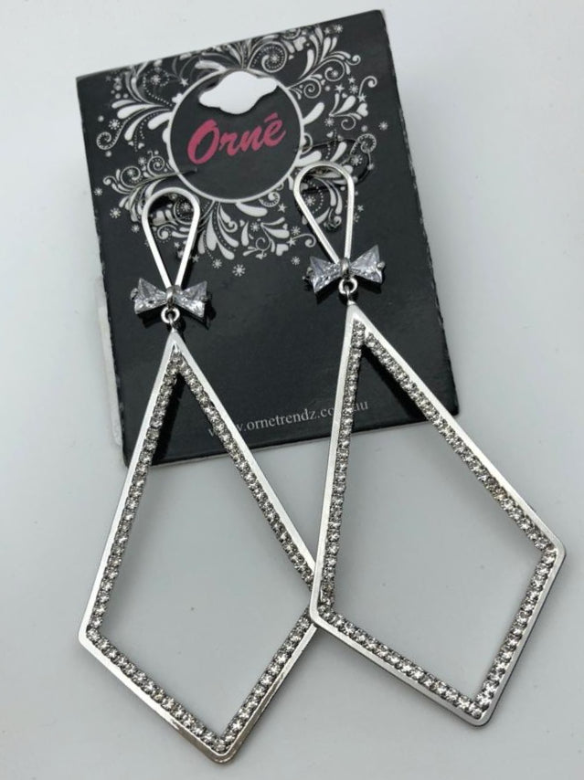 DIAMOND BOW DROP SILVER EARRINGS image 1