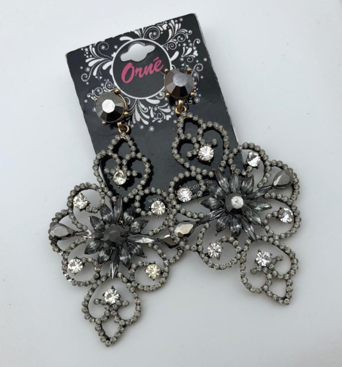 CIRCULAR DISC CHUNKY CHANDELIER WITH STONES EARRINGS image 1