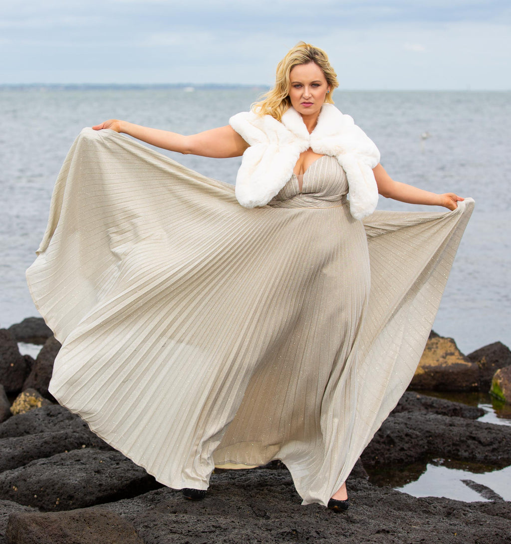 MIRNA PLEATED CHAMPAGNE DRESS image 0