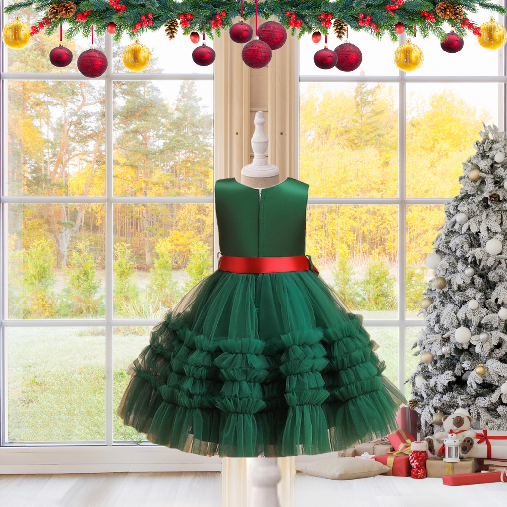 KIDS CHRISTMAS PRINCESS DRESS - GREEN image 3
