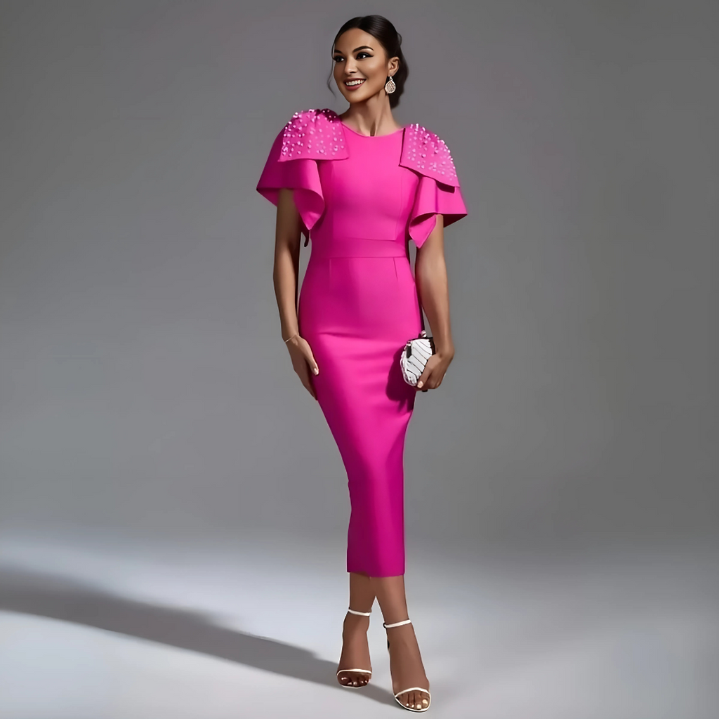 ALISON KNITTED EMBELLISHED  MIDI DRESS - PINK image 3