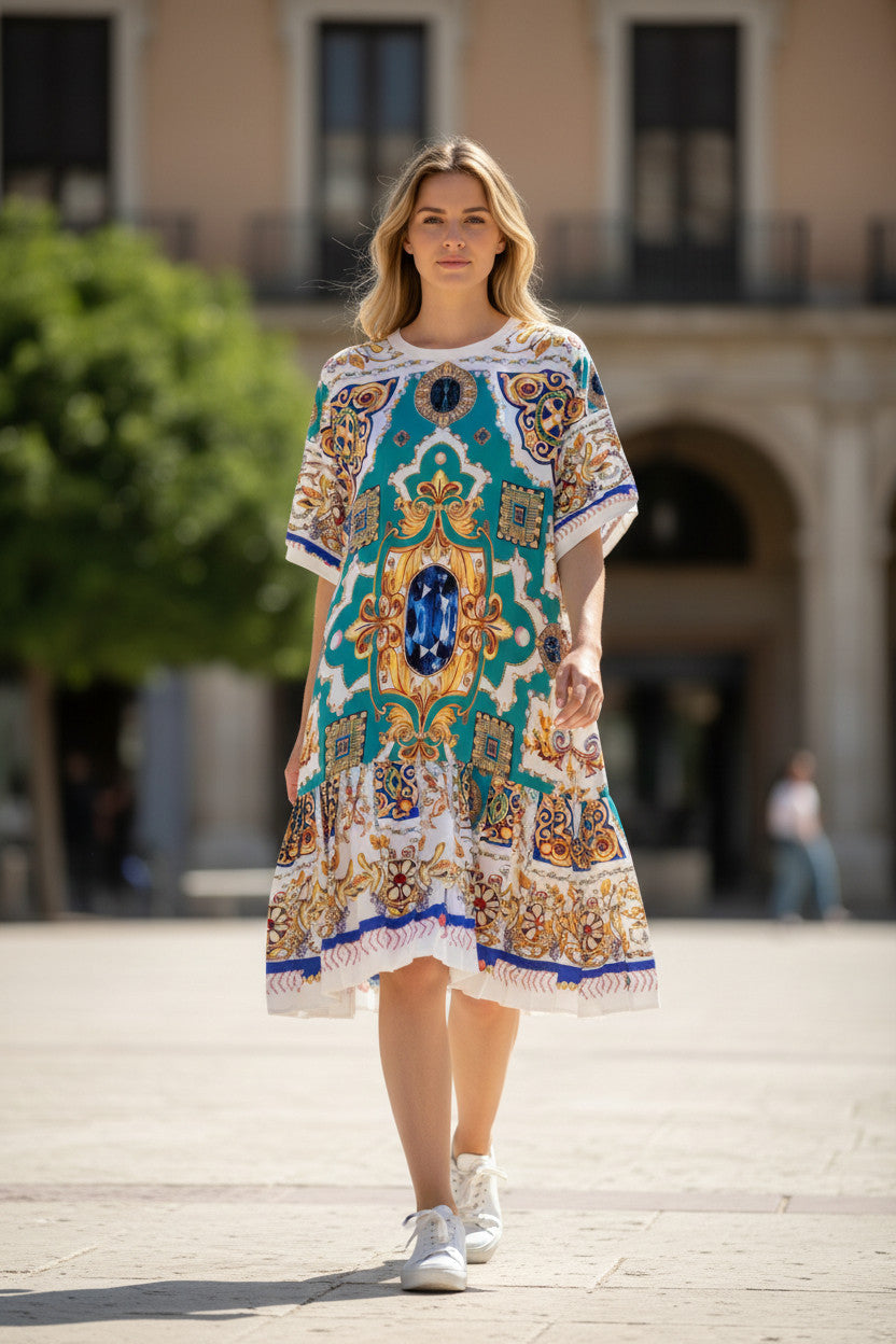 polyester fabric dress design Baroque inspired 2 pockets – Orne Trendz Size:One size for SM color display Ralph Lauren Tuxedo Style blue maternity dress