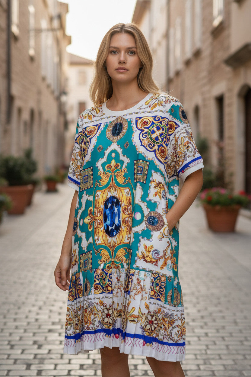 Baroque inspired 2 pockets polyester dress