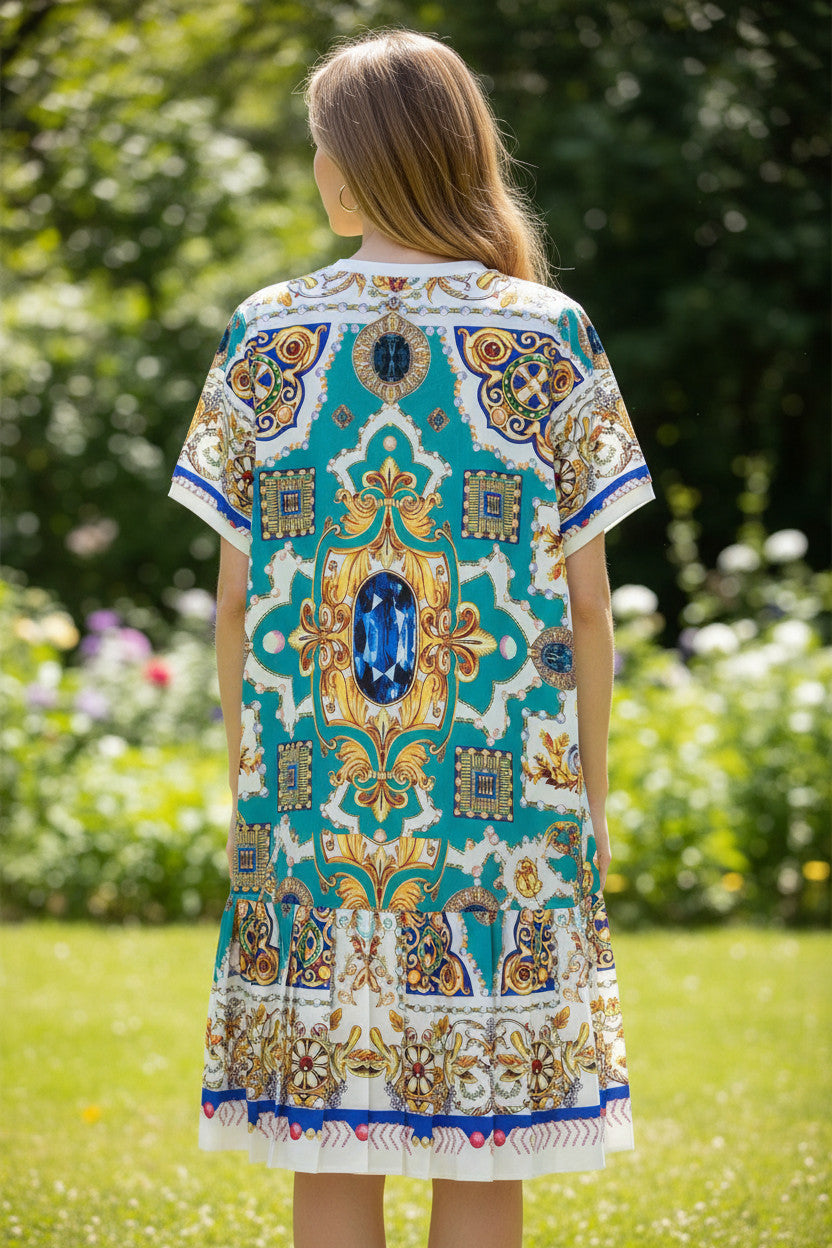 Baroque inspired 2 pockets polyester dress