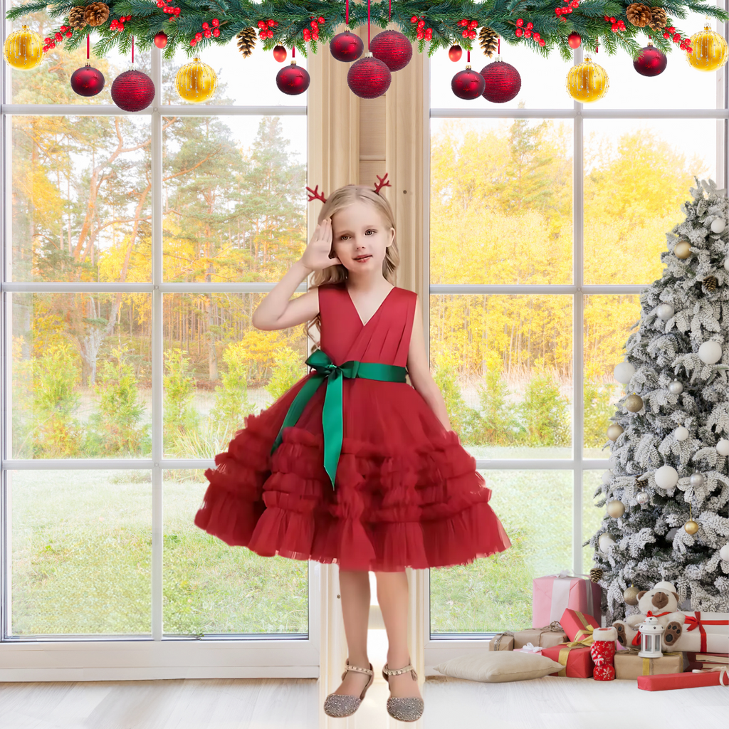 KIDS CHRISTMAS PRINCESS DRESS - RED image 0