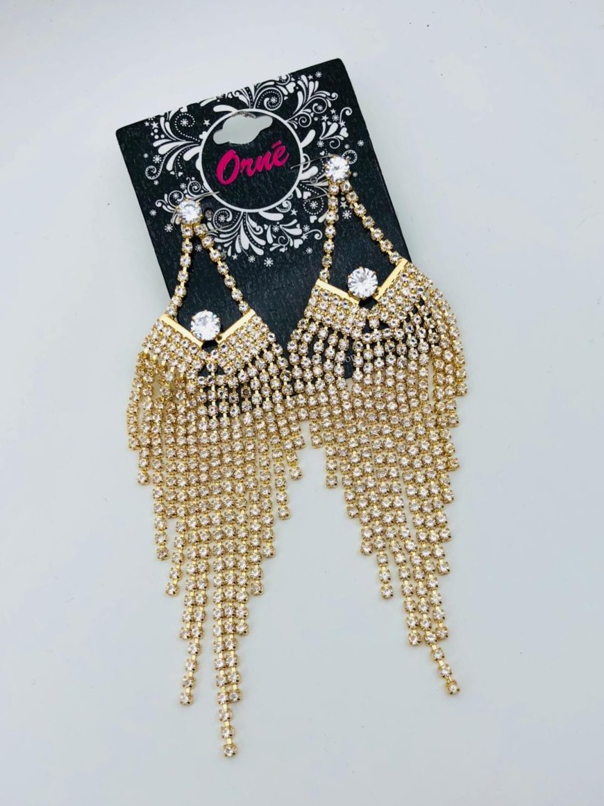 CUBIC ZIRCON DROP CHANDELIER GOLD EARRINGS image 1