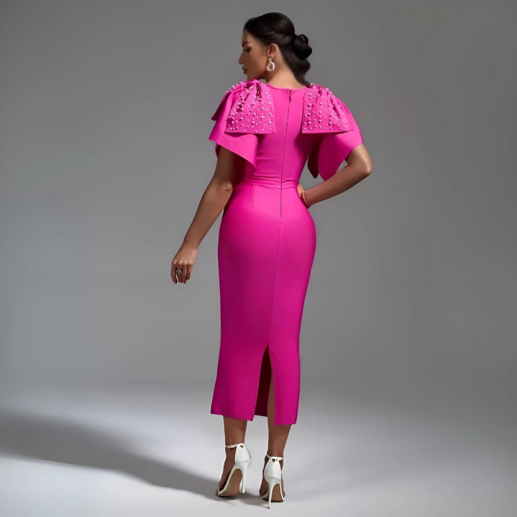 ALISON KNITTED EMBELLISHED  MIDI DRESS - PINK image 2